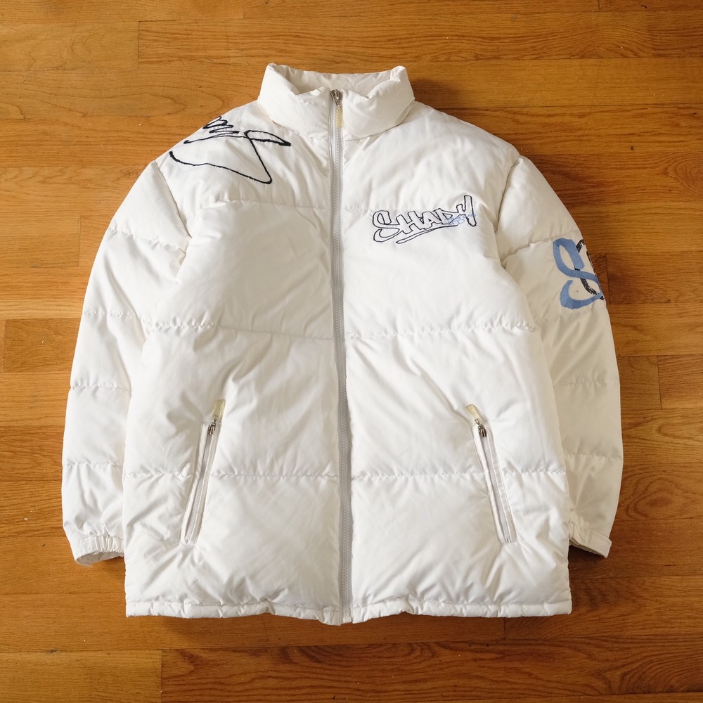Shady Ltd‎ Puffer Jacket White Embroidered Logo Size L Winter Streetwear Hip-Hop